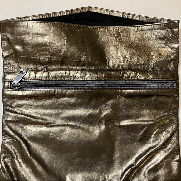 Vintage 80s 90s Pewter Silver Leather Clutch - Picture 4 of 9